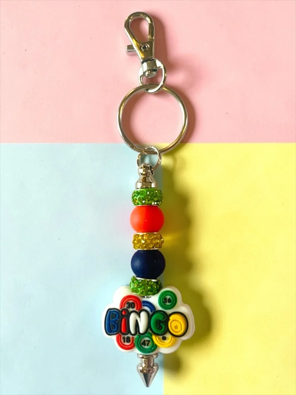 Bingo Beaded Keychain, bag charm, or ? Handmade Multicolor